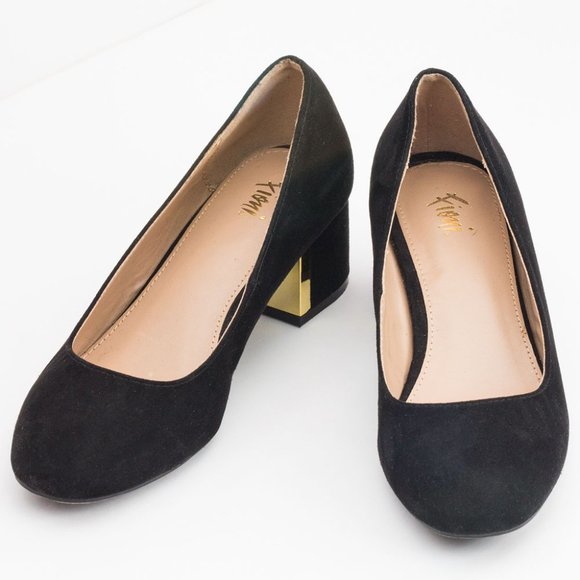 Fioni Black Block Heels Gold Accent Size 6 - Picture 1 of 9
